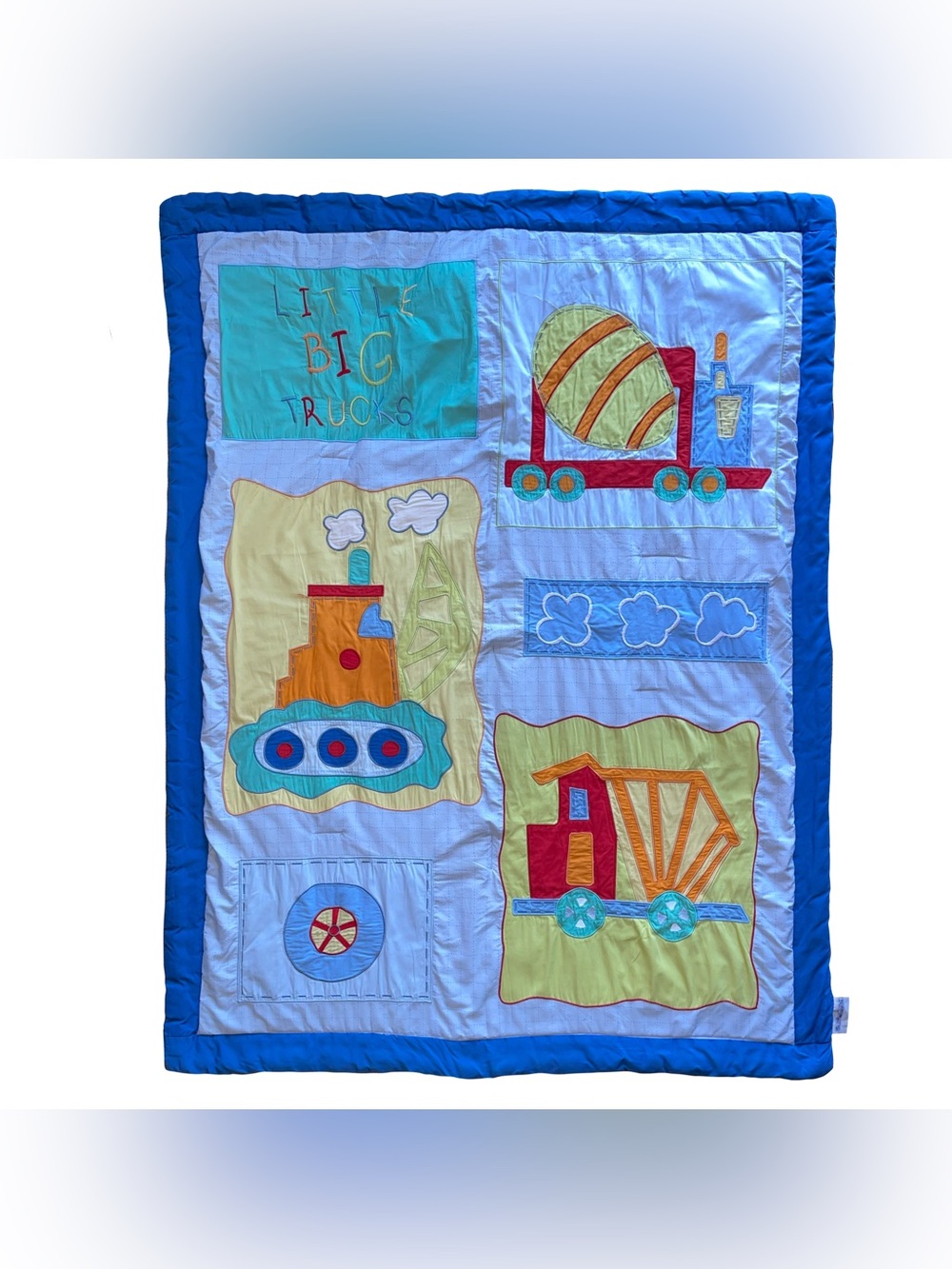 VTG SumerSault Quilted Little Big Trucks Baby Crib Blanket Nursery Shower 36x46"